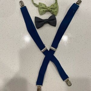 Kids Blue Suspenders and Bow Tie Set